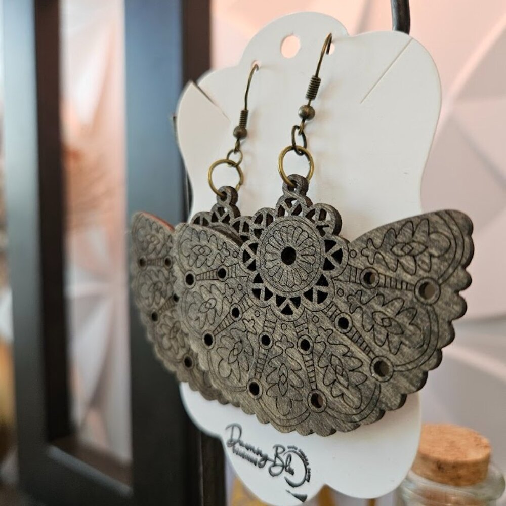 Oversized Maximalist Dark Walnut Stained Wooden Lightweight Dangle Earrings